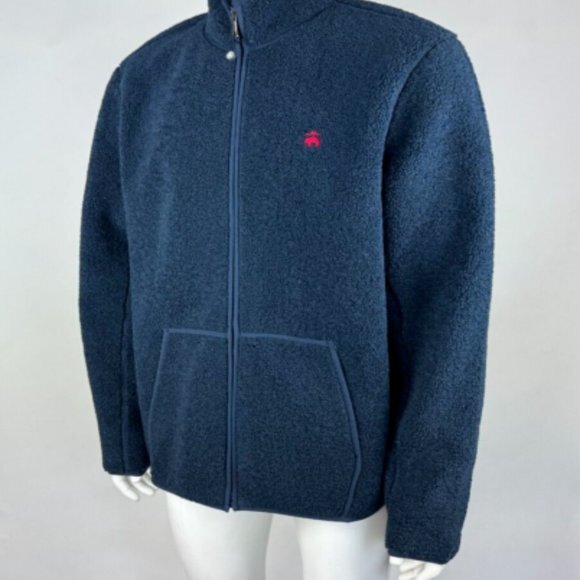Brooks Brothers Sherpa Fleece Jacket Mens XL EUC Pocket Long Sleeve FullZip Navy - Picture 13 of 14